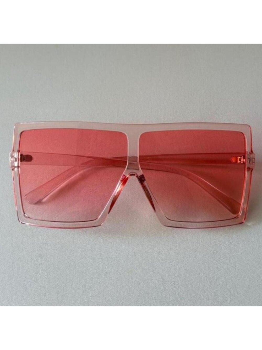 oversized pink tinted square plastic frame glasses